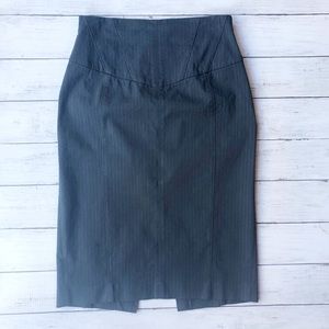 Express Grey Pencil Skirt Blue Pinstripes Ribbon Corset Detail Has Stretch Sz 2